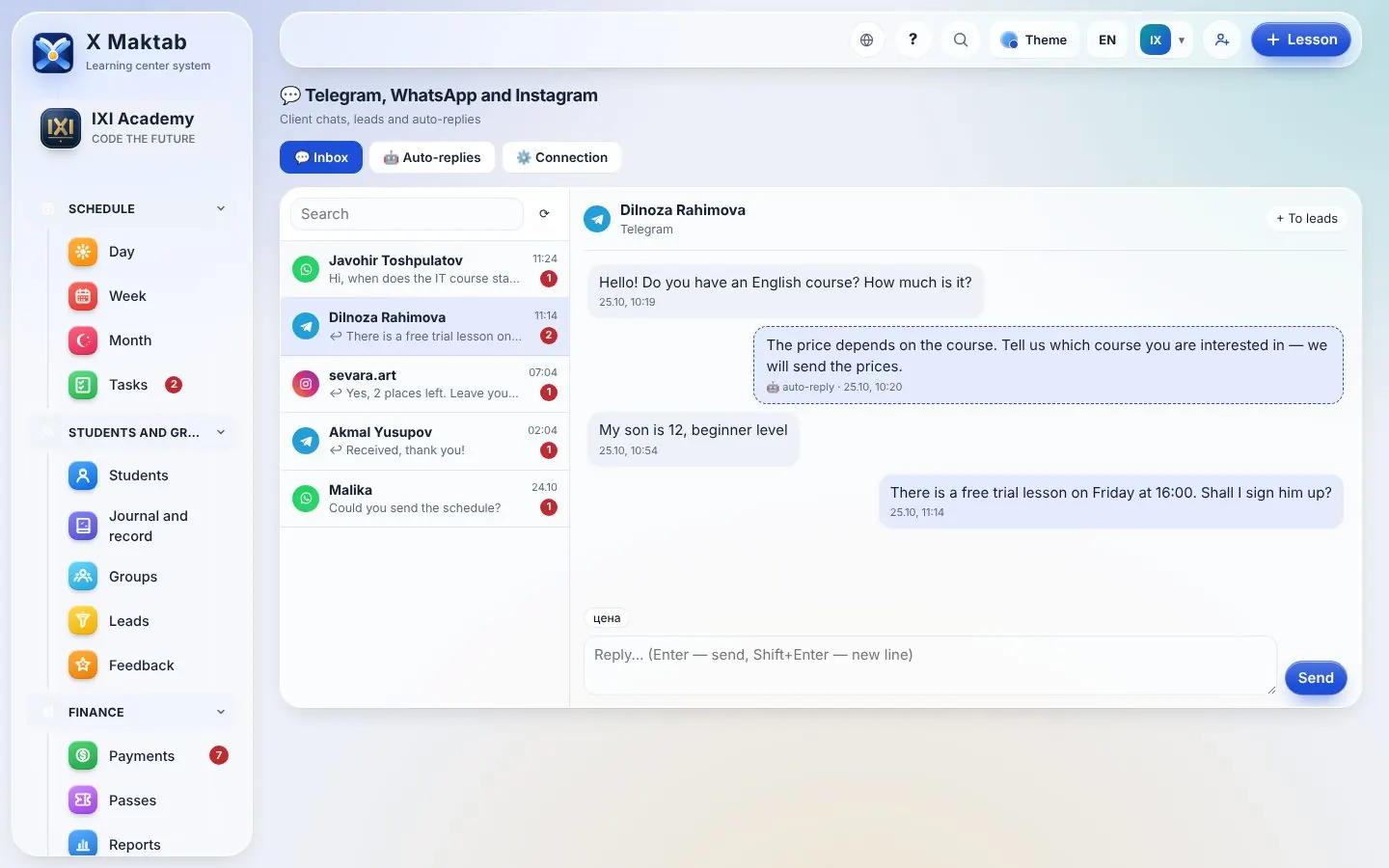 Telegram, WhatsApp and Instagram