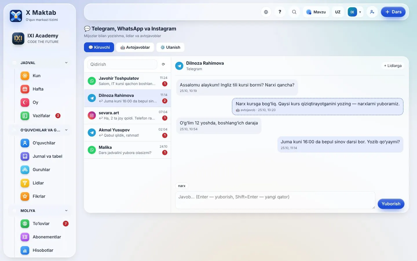 Telegram, WhatsApp va Instagram